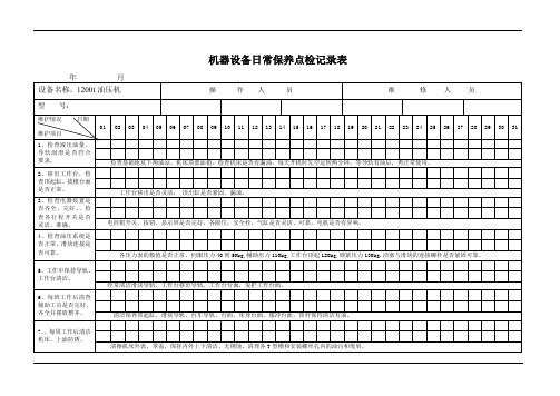 1200t油压机日常保养点检记录表