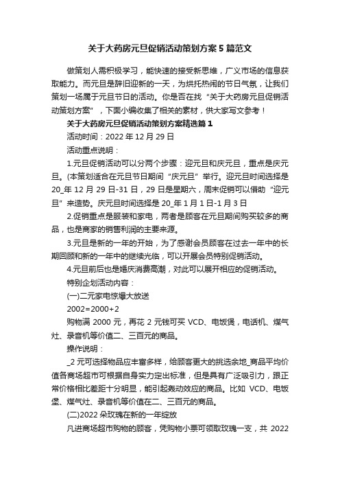 关于大药房元旦促销活动策划方案5篇范文