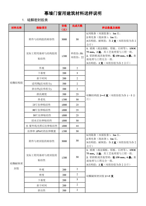 结构胶、密封胶、干挂胶、玻璃、五金件收费和送样说明