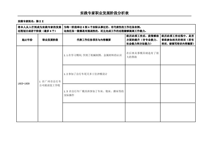 实践专家职业发展阶段分析表