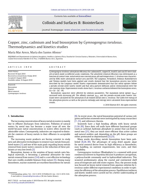 Copper, zinc, cadmium and lead biosorption by Gymnogongrus torulosus. Thermodynamics and kinetics