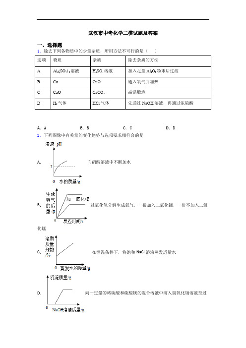 武汉市中考化学二模试题及答案