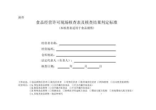 食品经营许可现场核查表及核查结果判定标准要点