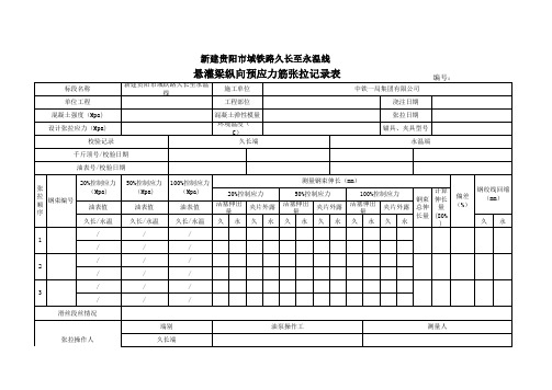 纵向、横向、竖向预应力筋张拉数据记录表格