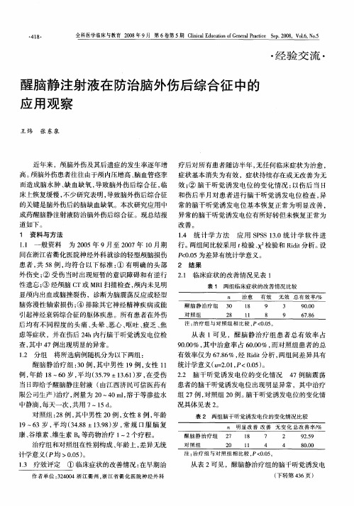 醒脑静注射液在防治脑外伤后综合征中的应用观察