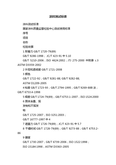 涂料测试标准