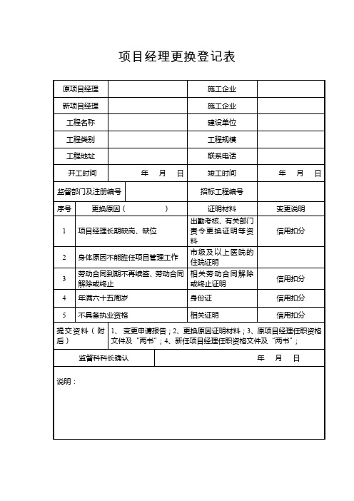 项目经理更换登记表