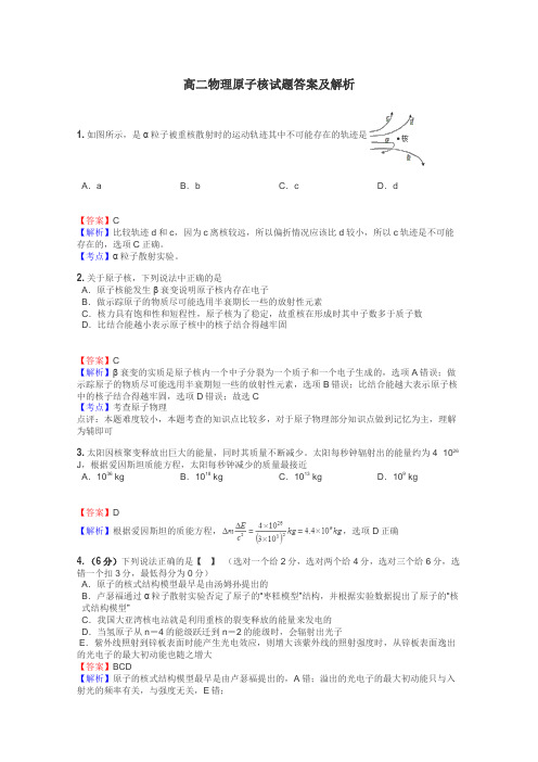 高二物理原子核试题答案及解析
