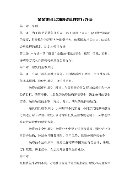 某某集团公司融资管理暂行办法