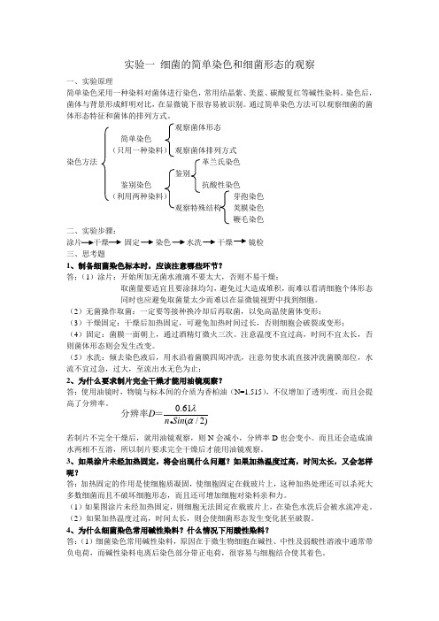 实验一 细菌的简单染色和细菌形态的观察