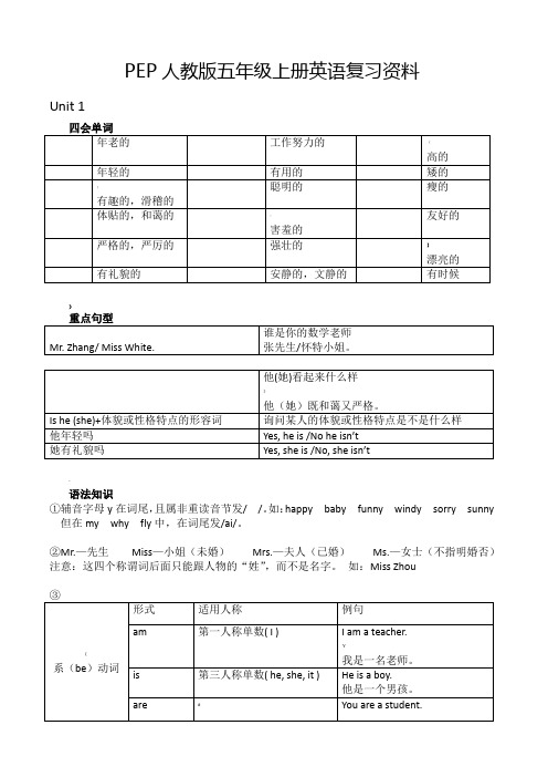 PEP人教版五年级上册英语期末复习-默写-单词和句子