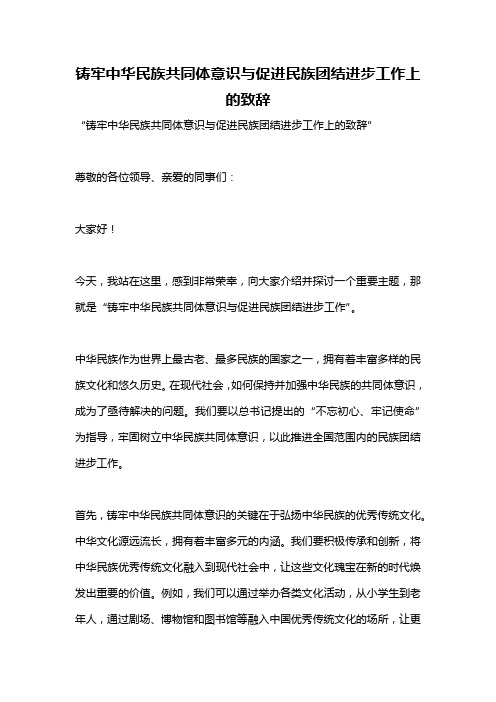 铸牢中华民族共同体意识与促进民族团结进步工作上的致辞