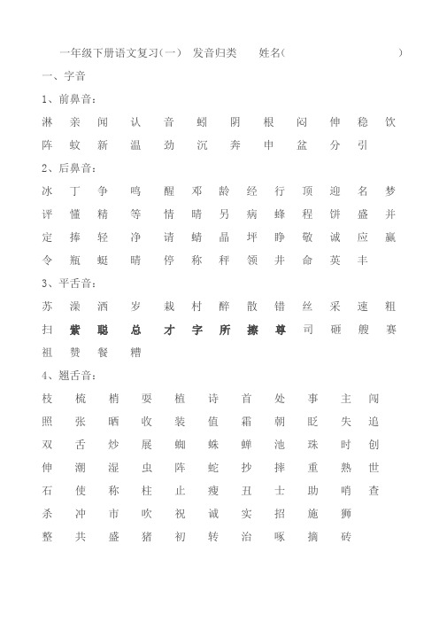 一年级下册复习1  按发音归类