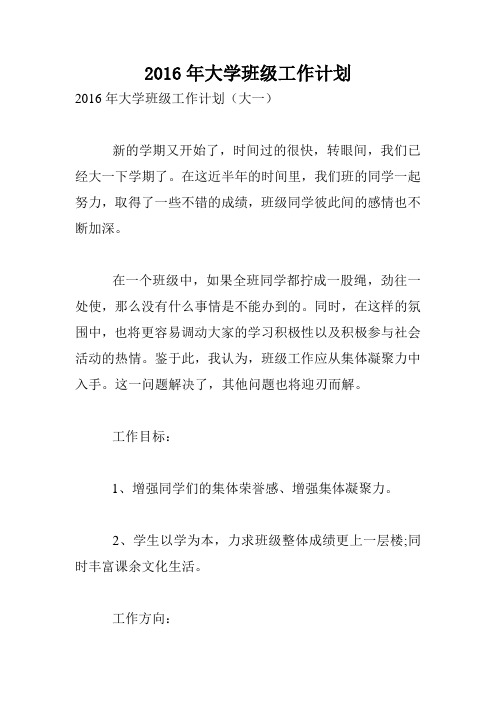 2016年大学班级工作计划.doc