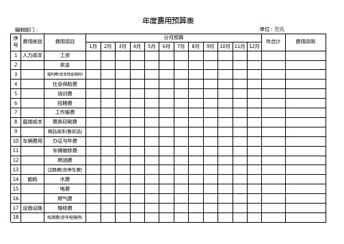 年度费用预算表