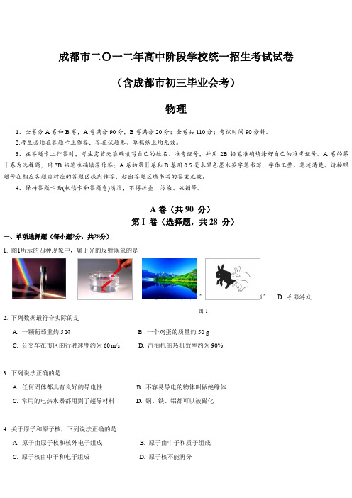 四川省成都市2012年中考物理试题