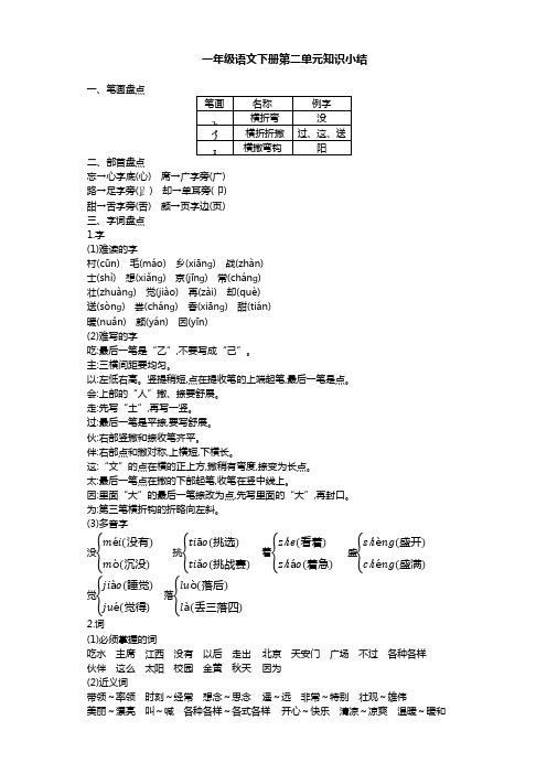 2021年春新版部编版(统编版)小学一年级语文下册第二单元知识点总结
