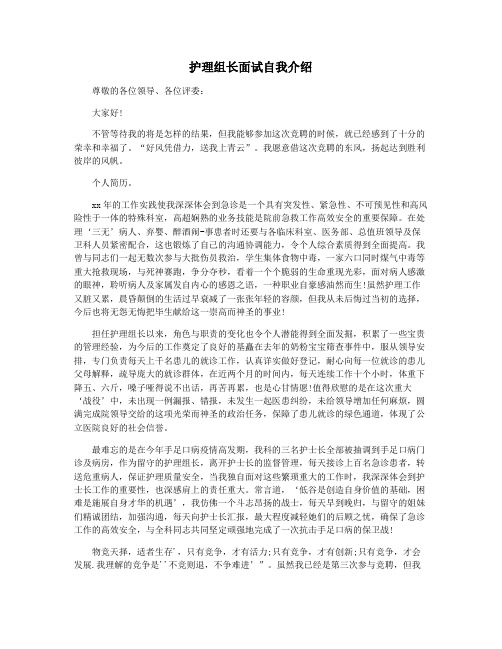 护理组长面试自我介绍