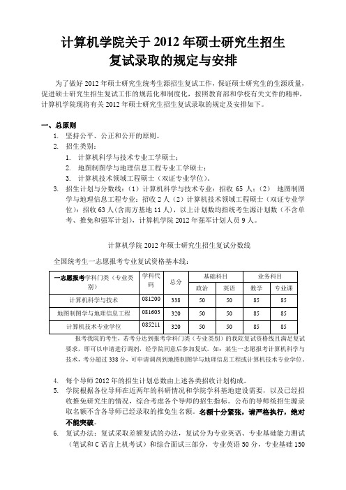 2012北航计算机研究生复试规定与安排