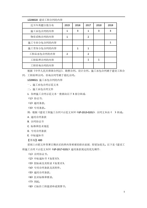 一建【管理】讲义：建设工程合同的内容