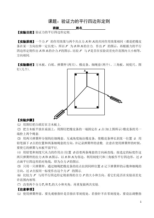 实验验证力的平行四边形法则