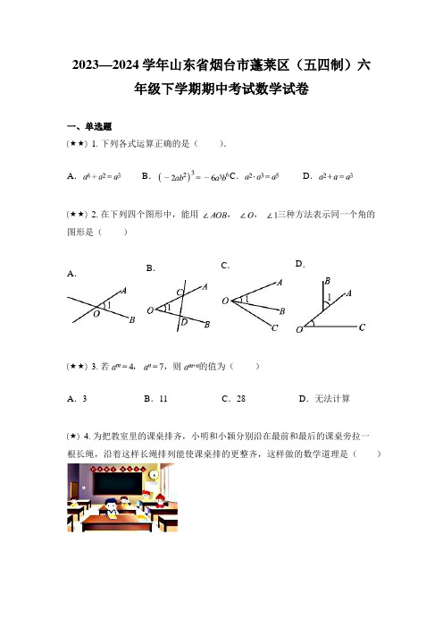 2023—2024学年山东省烟台市蓬莱区(五四制)六年级下学期期中考试数学试卷