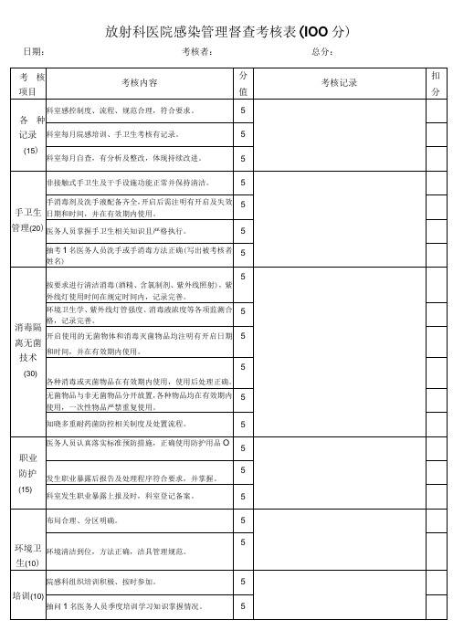 放射科 医院感染管理督查考核表