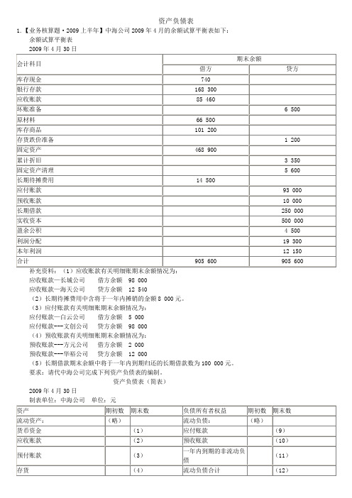 第十章资产负债表和利润表练习题