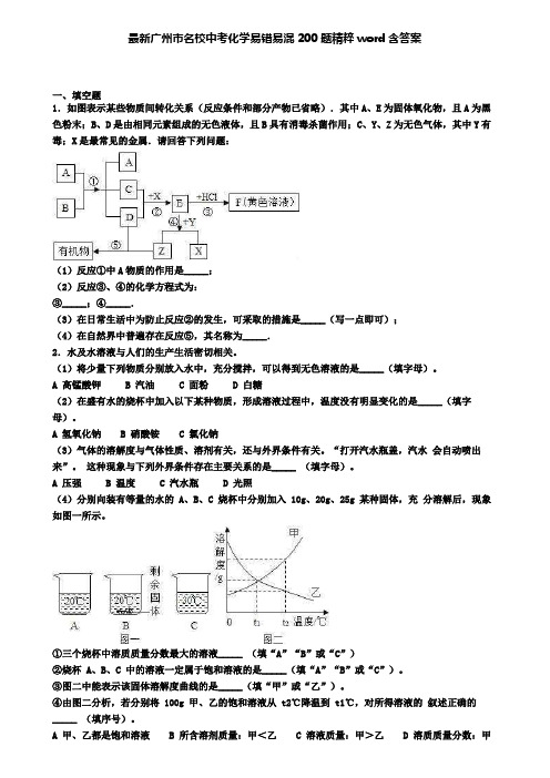 最新广州市名校中考化学易错易混200题精粹word含答案