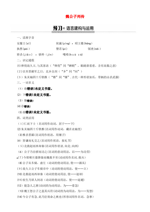 2020学年高中语文16魏公子列传学案(含解析)苏教版选修《史记选读》(2021-2022学年)