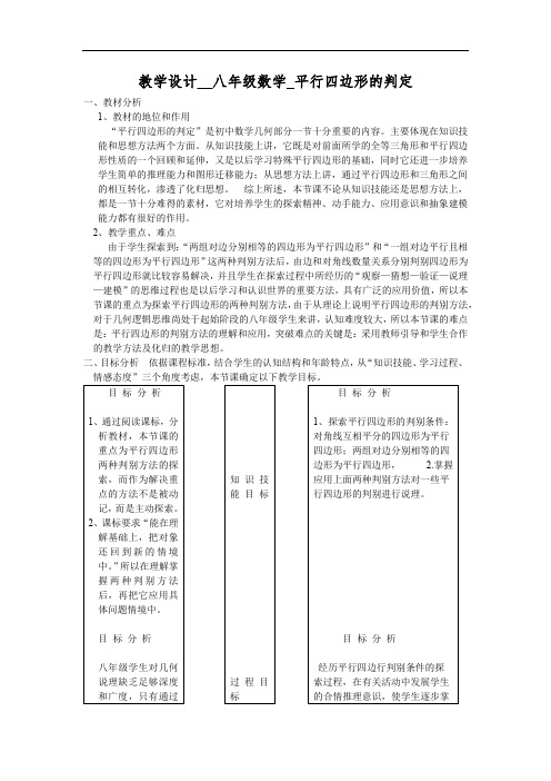 初中数学_6.2  平行四边形的判定教学设计学情分析教材分析课后反思