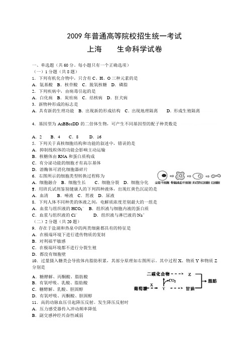 2009年上海普通高等院校招生统一考试2009年上海普通高等院校招生统一考试