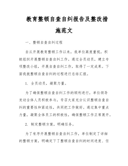 教育整顿自查自纠报告及整改措施范文