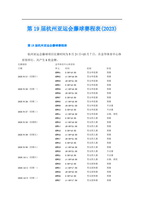 第19届杭州亚运会藤球赛程表(2023)