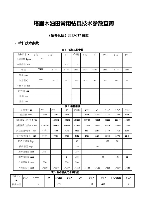 钻具常用技术参数查询钻井队