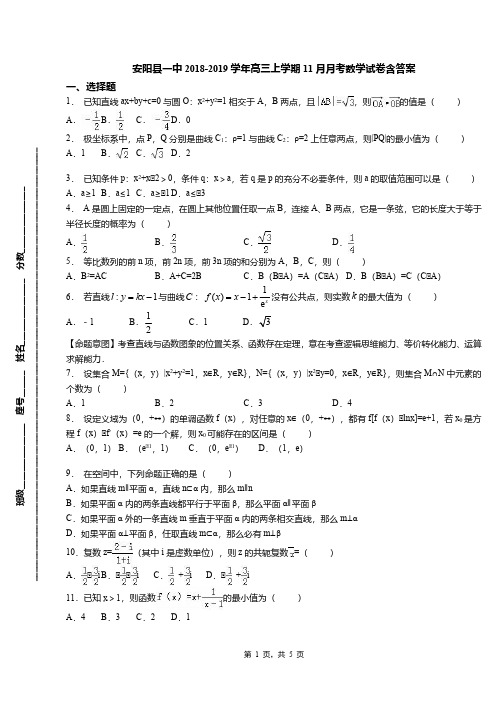 安阳县一中2018-2019学年高三上学期11月月考数学试卷含答案