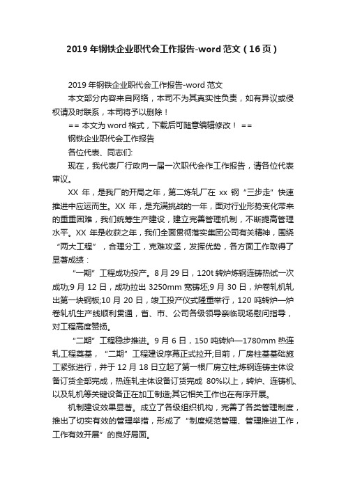 2019年钢铁企业职代会工作报告-word范文（16页）