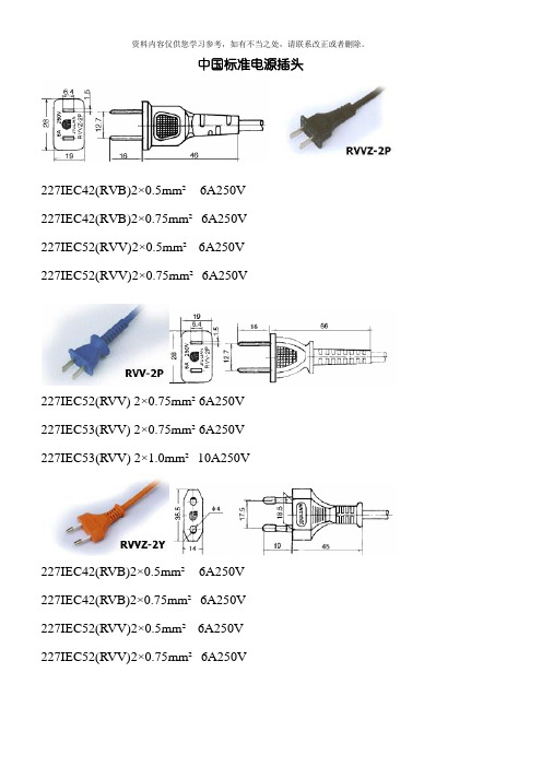 各国插头标准尺寸样本