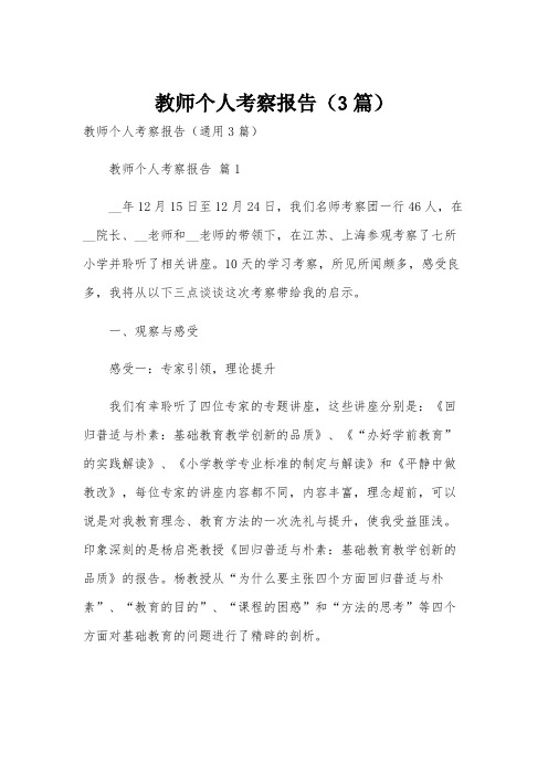 教师个人考察报告(3篇)