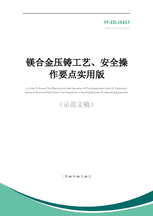 镁合金压铸工艺、安全操作要点实用版