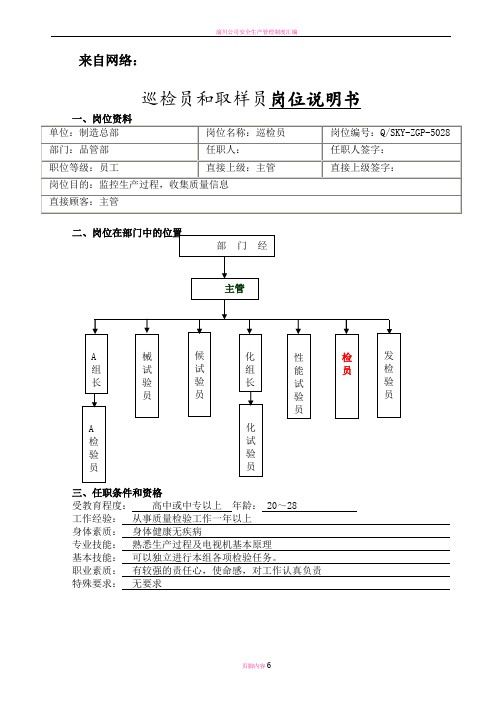 巡检员和取样员岗位说明书