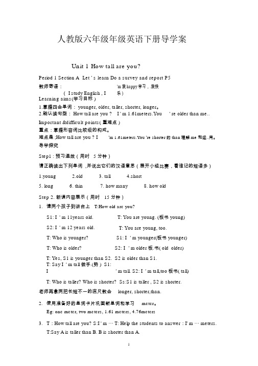 新人教版六年级下册英语全册导学案