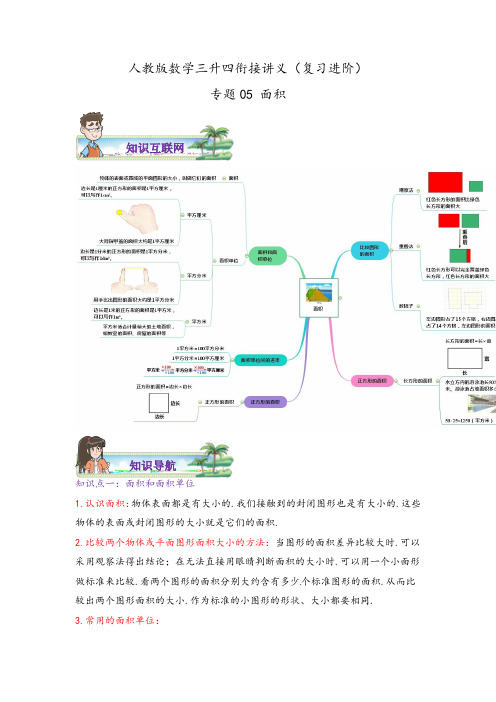 【第1部分复习进阶】专题05《面积》数学三升四衔接讲义(教师版)人教版