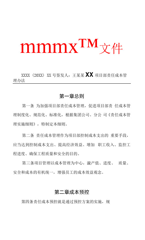 XX项目部责任成本管理办法（专业完整格式模板）.docx