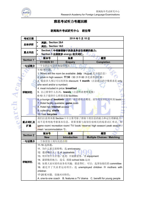 140510雅思考试听力考题回顾