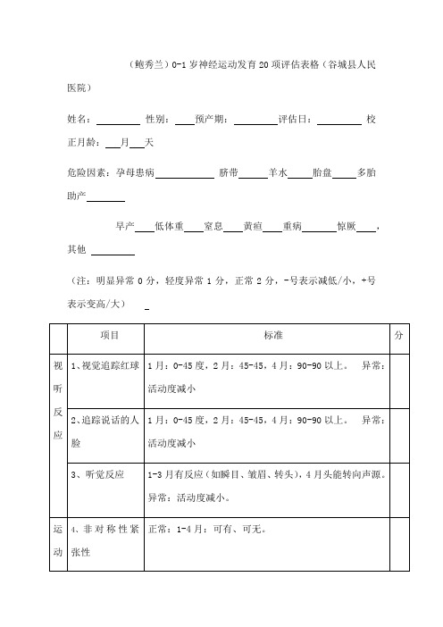 表格岁神经运动项评估