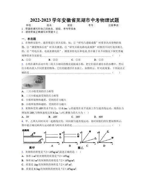 最新2022-2023学年安徽省芜湖市中考物理试题及解析