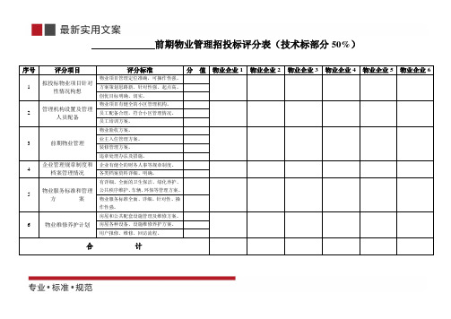 【投标书】前期物业管理招投标评分表(技术标部分)(标准范本)