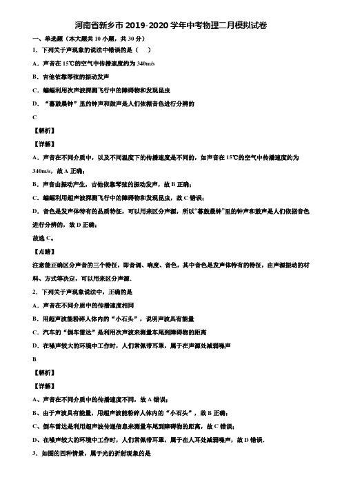 河南省新乡市2019-2020学年中考物理二月模拟试卷含解析