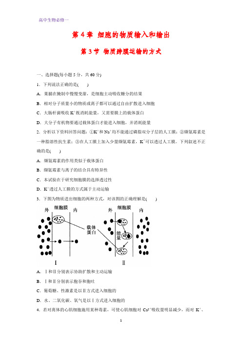 高中生物必修1课时作业13：4.3 物质跨膜运输的方式